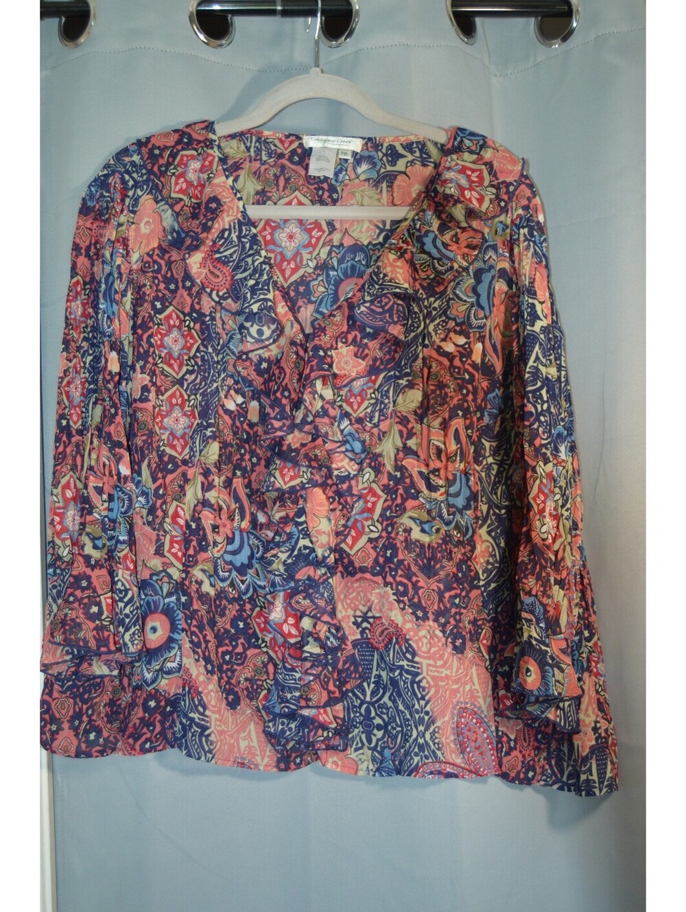Coldwater Creek multicolor abstract print long sleeve blouse size Petite XL